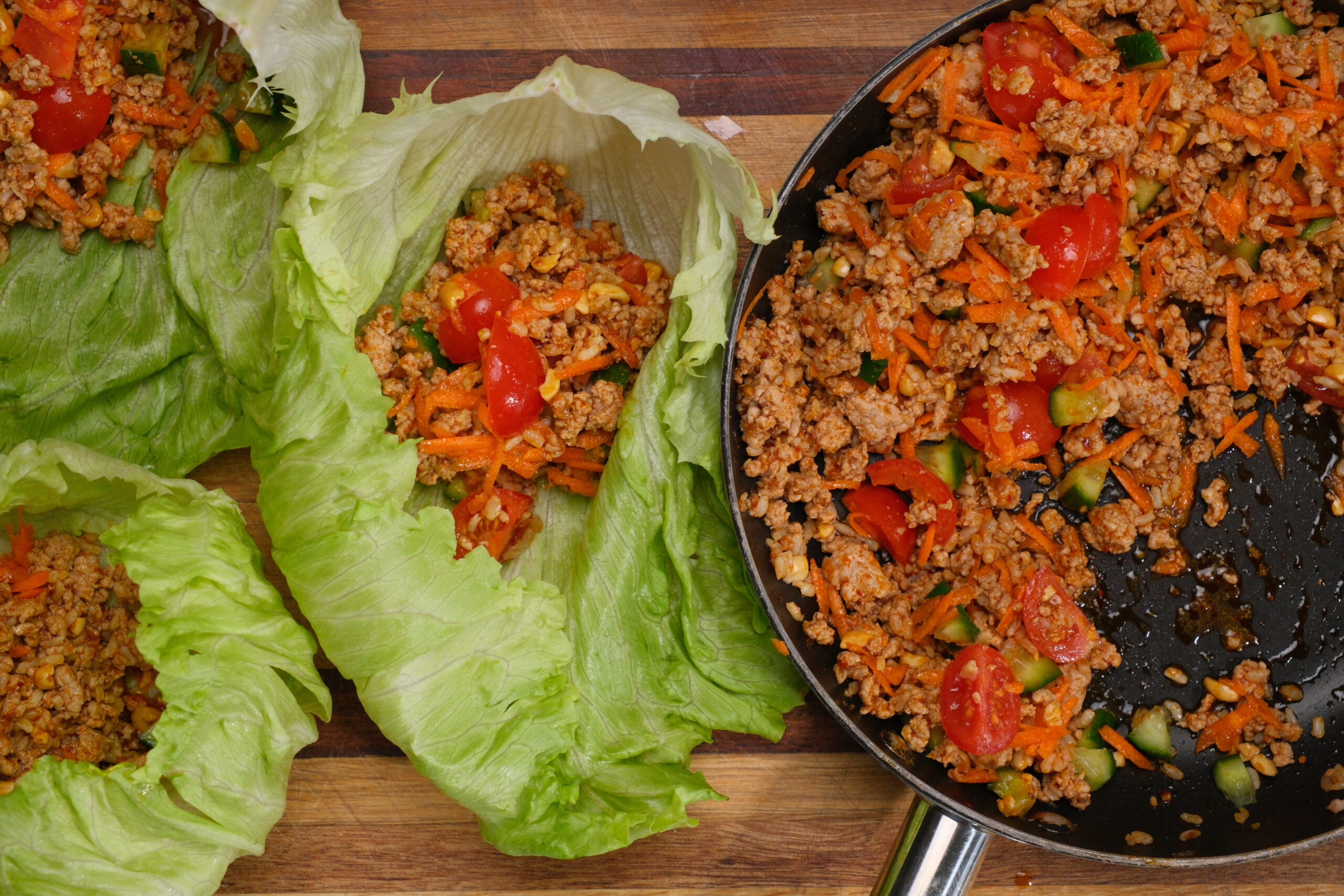 Thai chicken Lettuce Cups - with brown rice and peanuts